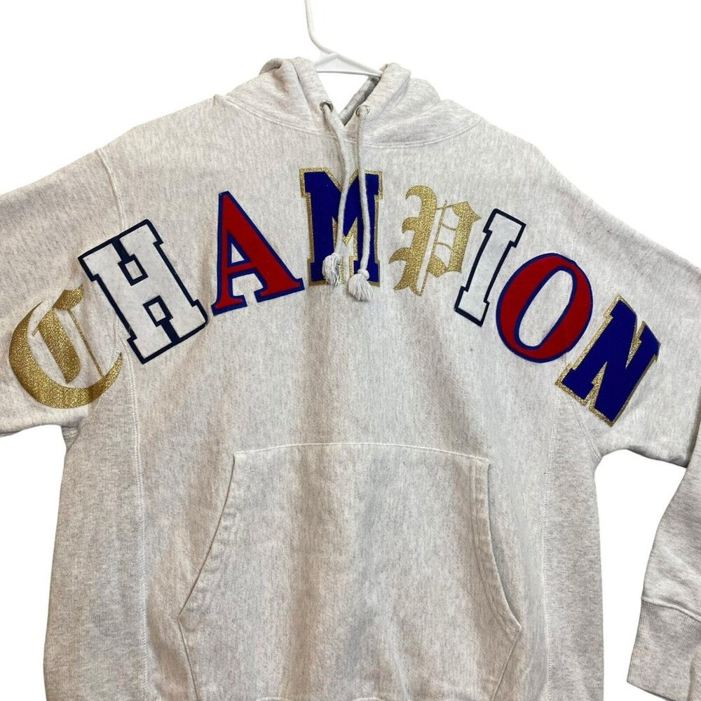 Champion Men's Reverse Weave Hoodie Sweatshirt Old English Logo Silver Gray M - Picture 3 of 10